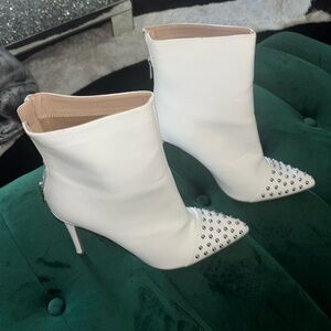 Wild Diva White Studded Pointed-Toe Stiletto Booties